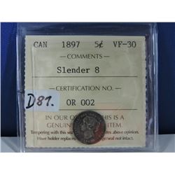1897 (Slender 8) Canadian 5 Cent Coin