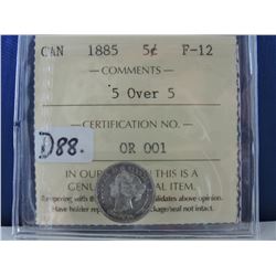 1885 (5 Over 5) Canadian 5 Cent Coin