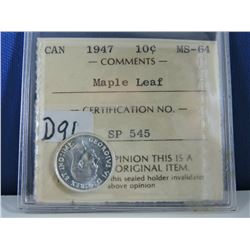 1947 (Maple Leaf) Canadian 10 Cent Coin