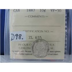 1887 Canadian 10 Cent Coin