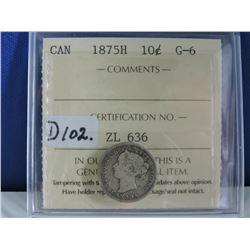 1875H Canadian 10 Cent Coin