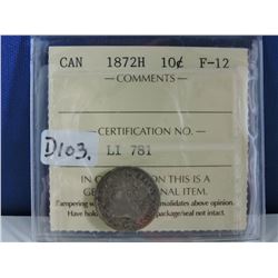 1872H Canadian 10 Cent Coin