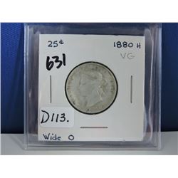 1880H (Wide O) Canadian 25 Cent Coin
