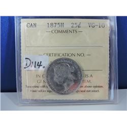 1875H Canadian 25 Cent Coin