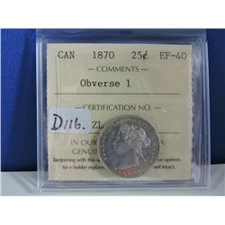 1870 (Obverse 1) Canadian 25 Cent Coin