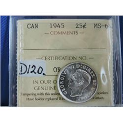 1945 Canadian 25 Cent Coin