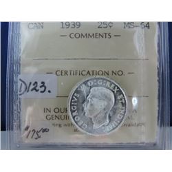 1939 Canadian 25 Cent Coin