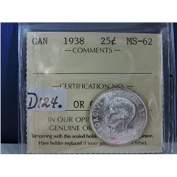1938 Canadian 25 Cent Coin