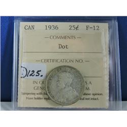 1936 (Dot) Canadian 25 Cent Coin