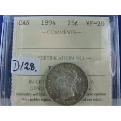 1894 Canadian 25 Cent Coin