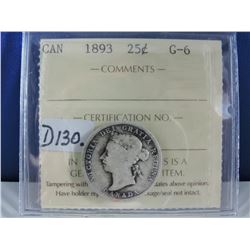 1893 Canadian 25 Cent Coin