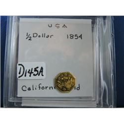 1854 USA Territorial California Gold 1/2 Dollar