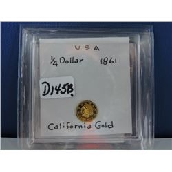 1861 USA Territorial California Gold 1/4 Dollar