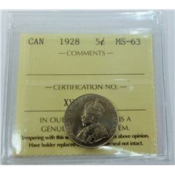 CANADA-5 CENT, 1928, ICCS MS63