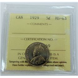 CANADA-5 CENT, 1929 ICCS MS63