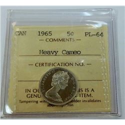 CANADA-5 CENT, 1965 PL64 HEAVY CAMEO