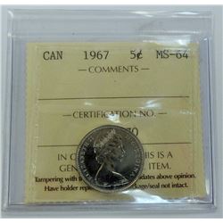 CANADA-5 CENT, 1967 ICCS MS64