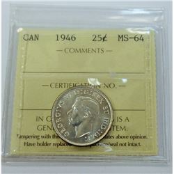 CANADA-25 CENT, 1946 ICCS MS64