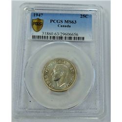 CANADA-25 CENT, 1947 PCGS MS63
