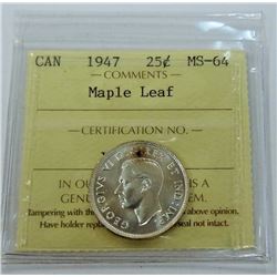 CANADA-25 CENT, 1947ML ICCS MS64