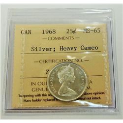 CANADA-25 CENT, 1968sil ICCS MS65 HEAVY CAMEO