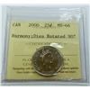 Image 1 : CANADA-25 CENT, 2000 HARMONY, ICCS MS66 ROTATED 90 DEGREES
