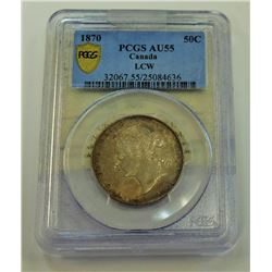 CANADA-50 CENT, 1870 LCW, CROSS GRADED, ICCS & PCGS AU55