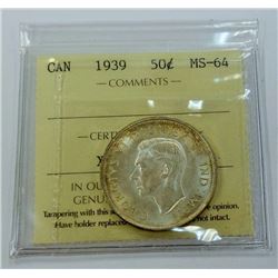 CANADA-50 CENT, 1939 ICCS MS64