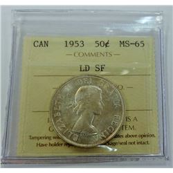 CANADA-50 CENT, 1953LD, NSS ICCS MS65