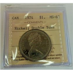 CANADA-$1, 1974Ni, ICCS MS63 DOUBLE YOLK