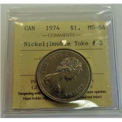 CANADA-$1, 1974Ni, ICCS MS64 DOUBLE YOLK #2