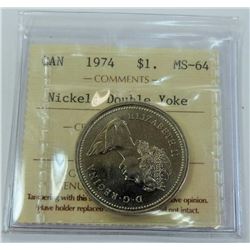 CANADA-$1, 1974Ni ICCS MS64 DOUBLE YOLK