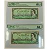 Image 1 : BANK OF CANADA-$1 1954, *O/Y PMG CU64 CONSEC PAIR