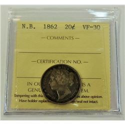 NEW BRUNSWICK-20 CENT 1862 ICCSVF30