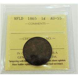 NEWFOUNDLAND-1 CENT 1865 ICCS AU55