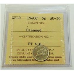 NEWFOUNDLAND- 5 CENT 1940C ICCS AU50