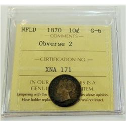 NEWFOUNDLAND-10 CENT 1870 ICCS G6