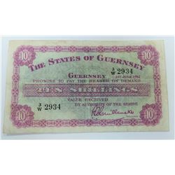 WORLD PAPER-GUERNSEY 10 SHILLING 1952
