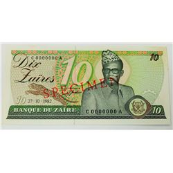WORLD PAPER-ZAIRE SPECIMEN 1979 10 ZAIRES