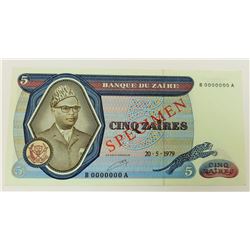 WORLD PAPER-ZAIRE SPECIMEN 1979. 5 ZAIRES