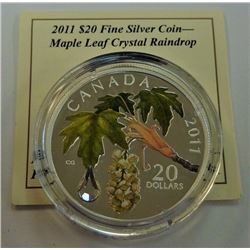 MINT PRODUCT-2011 $20 SILVER MAPLE LEAF WITH CRYSTAL RAINDROP