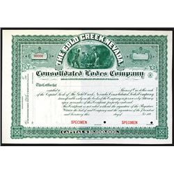 Cold Creek, Nevada - Consolidated Lodes Co., ca.1890's Specimen Stock Certificate.