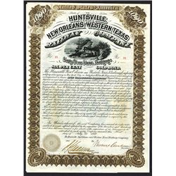 Huntsville, New Orleans and Western Railway Co., 1882 Issued Bond.