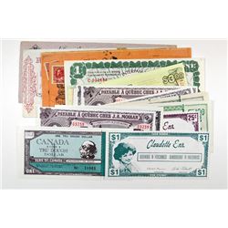 Bank checks and local notes.