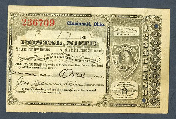 Postal Note From Cincinnati 1894 Postal Note From Cincinnati 1894