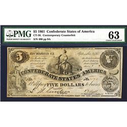 Confederate States of America, 1861, CT-36 Contemporary Counterfeit Banknote.