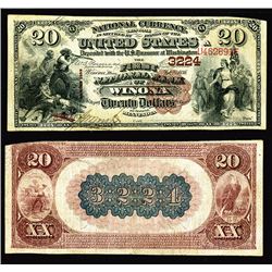 Winona, Minnesota, First National Bank of Winona, Ch# 3224, $20 1882 Brown Back.