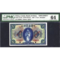 Commercial Bank of China, 1920 "Tael Issue" Specimen Banknote.