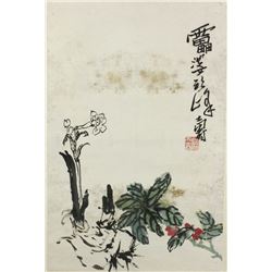 WC Flowers Scroll Pan Tianshou 1897-1971