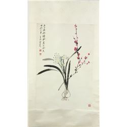 WC Flowers Scroll He Haixia 1908-1998